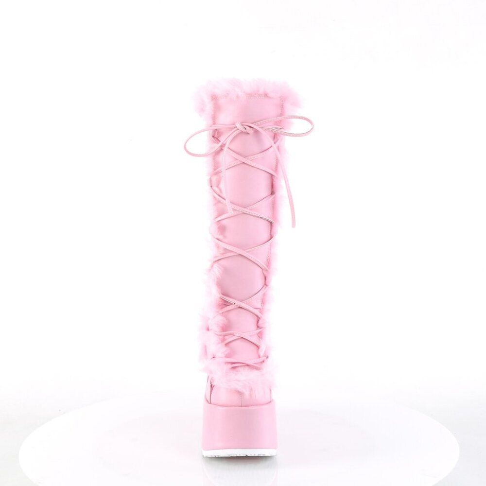 Demonia Camel-311 Baby Pink Faux Fur Platform Boots - Picture 2 of 5